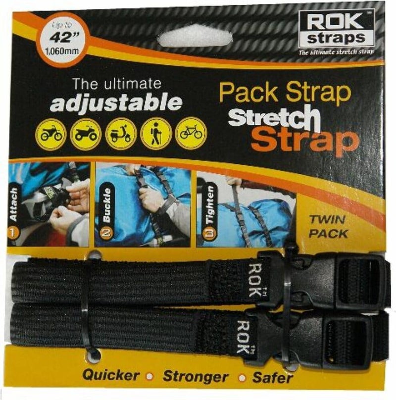 ROK Straps Adj. 12-42 X 5/8" Stretch in BLACK-2 In A Pack - Image 1